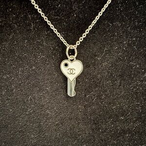 Silver Heart Key Charm with Stainless Steel Chain